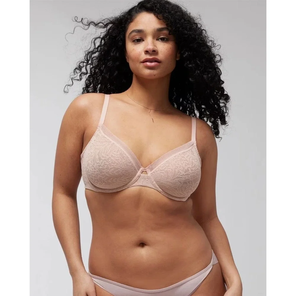 Soma Unlined Lace Perfect Coverage Bra Hush Pink 38DD New With Tags